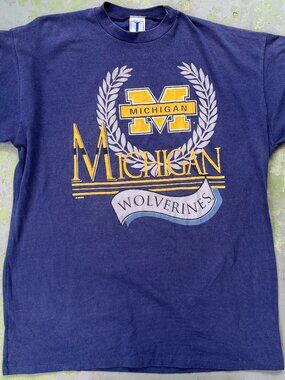 Vintage Men's Jostens Michigan Wolverines Blue Logo T Shirt Sz 2XL USA